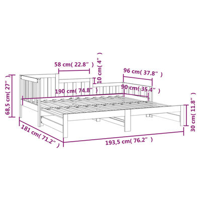 vidaXL Estrutura sofá-cama de puxar 2x(90x190) cm pinho maciço branco