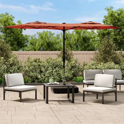 vidaXL Guarda-sol de jardim com cabeça dupla 316x240 cm terracotta