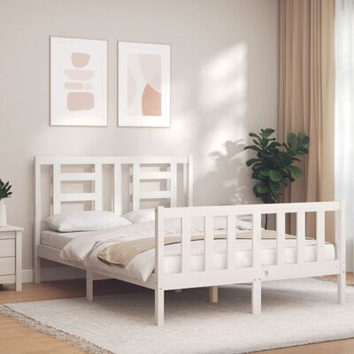 vidaXL Estrutura de cama com cabeceira 140x190cm madeira maciça branco