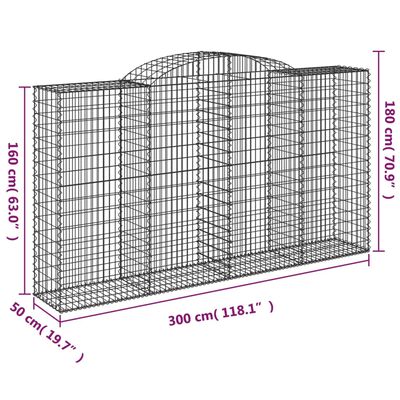 vidaXL Cestos gabião arqueados 17 pcs 300x50x160/180 ferro galvanizado