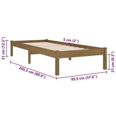 vidaXL Estrutura de cama 90x200 cm pinho maciço castanho mel