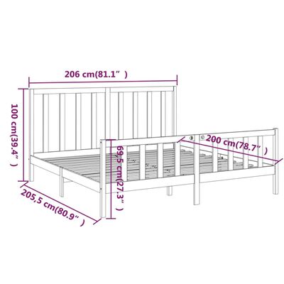 vidaXL Estrutura de cama 200x200 cm madeira de pinho maciça preto