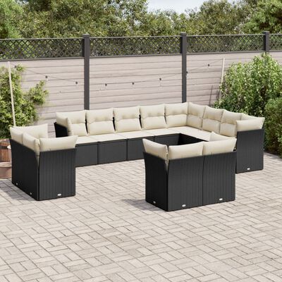 vidaXL 12 pcs conjunto de sofás de jardim c/ almofadões vime PE preto