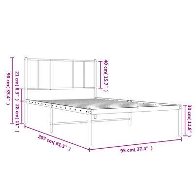 vidaXL Estrutura de cama com cabeceira 90x200 cm metal preto