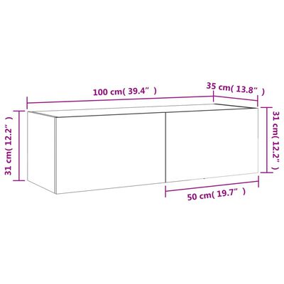 vidaXL Móvel de parede para TV com luzes LED 100x35x31 cm branco