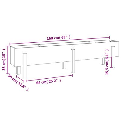 vidaXL Canteiro elevado de jardim 160x30x38 cm pinho maciço branco