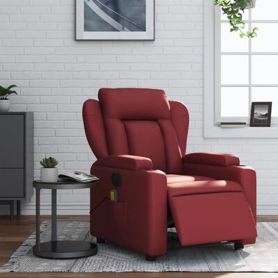 vidaXL Poltrona massagens reclin. elétrica couro artif. vermelho-tinto