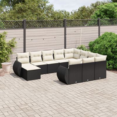 vidaXL 11 pcs conjunto sofás de jardim c/ almofadões vime PE preto