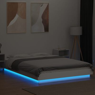 vidaXL Estrutura cama c/ luzes LED 135x190 cm derivados madeira branco