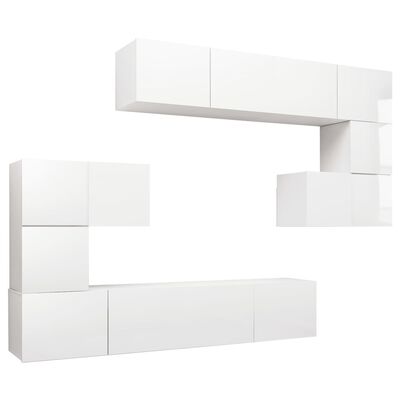 vidaXL 8 pcs conjunto de móveis de TV contraplacado branco brilhante