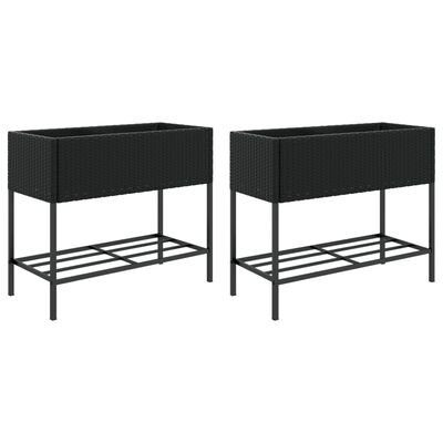 vidaXL Canteiro de jardim com prateleira 2pcs 90x40x75cm vime PE preto