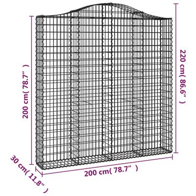 vidaXL Cestos gabião arqueados 6pcs 200x30x200/220cm ferro galvanizado