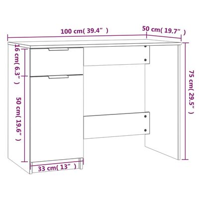 vidaXL Secretária 100x50x75 cm derivados de madeira cinzento sonoma