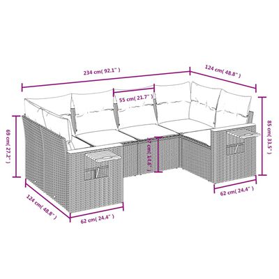 vidaXL 6 pcs conjunto sofás de jardim c/ almofadões vime PE preto