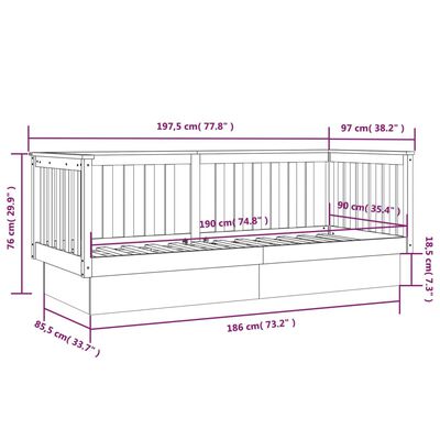 vidaXL Sofá-cama 90x190 cm madeira de pinho maciça castanho mel