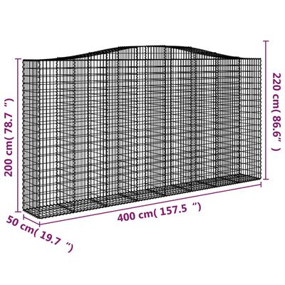 vidaXL Cestos gabião arqueados 3pcs 400x50x200/220cm ferro galvanizado