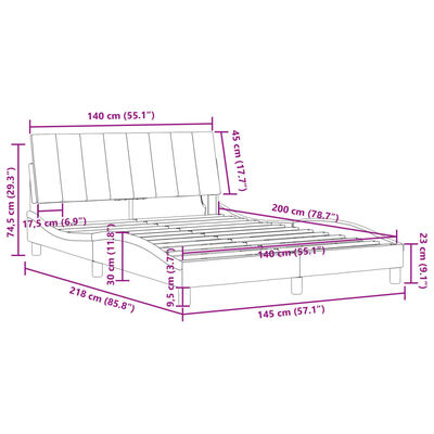 vidaXL Estrutura de cama c/ luzes LED 140x200 cm veludo cinzento-claro