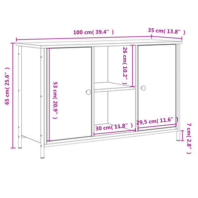 vidaXL Móvel de TV 100x35x65 cm derivados de madeira carvalho sonoma