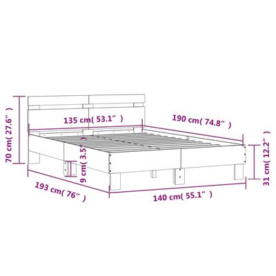 vidaXL Estrutura cama c/ cabeceira 135x190 cm derivados madeira branco