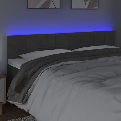 vidaXL Cabeceira de cama c/luzes LED veludo 200x5x78/88cm cinza-escuro