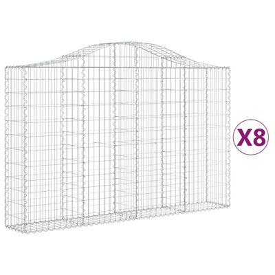 vidaXL Cestos gabião arqueados 8pcs 200x30x120/140cm ferro galvanizado