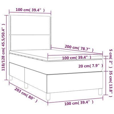 vidaXL Cama box spring colchão/LED 100x200cm tecido cinza-acastanhado