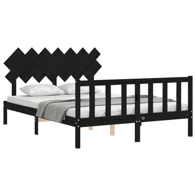 vidaXL Estrutura de cama com cabeceira 140x200 cm madeira maciça preto