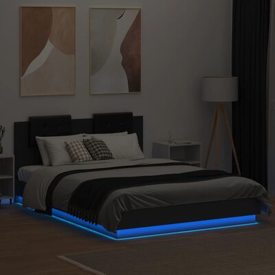 vidaXL Estrutura de cama com cabeceira e luzes LED 140x200 cm preto