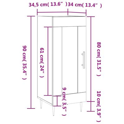 vidaXL Aparador 34,5x34x90 cm derivados de madeira sonoma cinzento