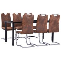 vidaXL 7 pcs conjunto de jantar camurça artificial castanho