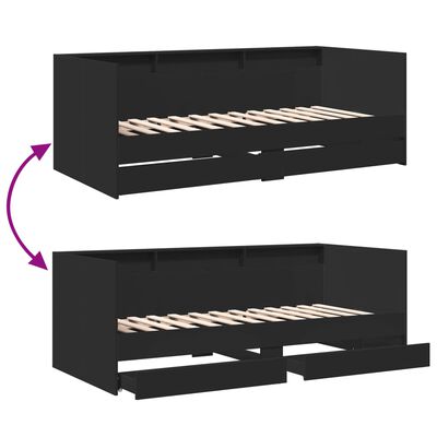 vidaXL Sofá-cama com gavetas sem colchão 75x190 cm preto