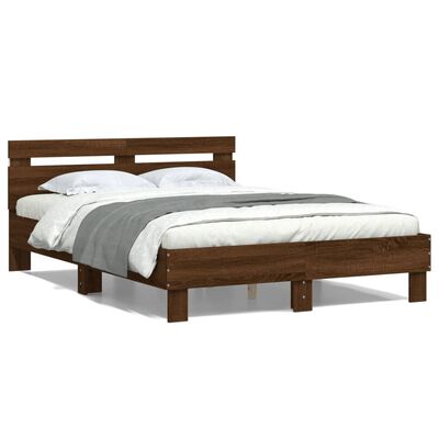 vidaXL Estrutura cama cabeceira/luzes LED 135x190 cm carvalho castanho