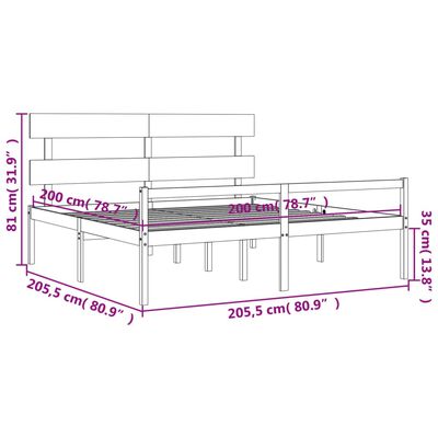 vidaXL Cama para idosos com cabeceira 200x200 cm madeira maciça