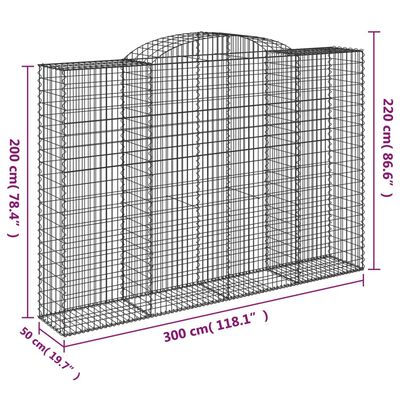 vidaXL Cestos gabião arqueados 9pcs 300x50x200/220cm ferro galvanizado