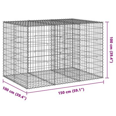 vidaXL Cesto gabião com cobertura 150x100x100 cm ferro galvanizado