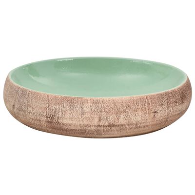 vidaXL Lavatório de bancada oval 59x40x15 cm cerâmica verde e castanho