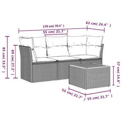 vidaXL 4 pcs conjunto de sofás para jardim c/ almofadões vime PE preto