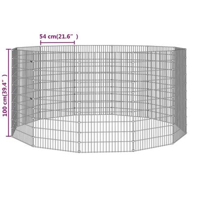 vidaXL Recinto exterior p/ animais 12 painéis 54x100cm ferro galvaniz.