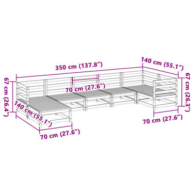 vidaXL 7 pcs conjunto sofás de jardim madeira de pinho castanho cera