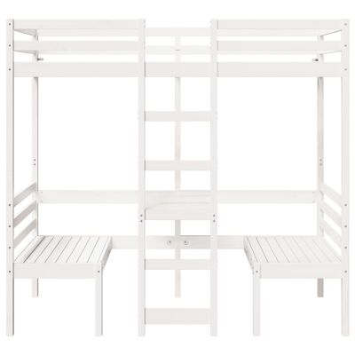 vidaXL Cama alta c/ secretária/cadeiras 75x190 cm pinho maciço branco