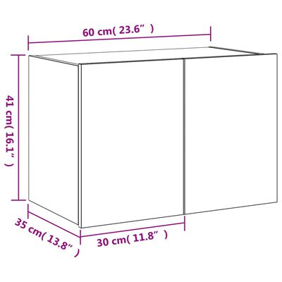 vidaXL Móvel de parede para TV com luzes LED 60x35x41 cm preto