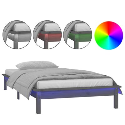 vidaXL Estrutura cama c/ LED solteiro 75x190cm madeira maciça cinzento