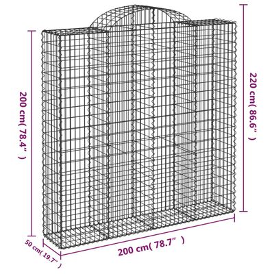 vidaXL Cestos gabião arqueados 2pcs 200x50x200/220cm ferro galvanizado