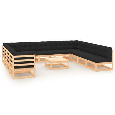 vidaXL 12 pcs conj. lounge jardim c/ almofadões antracite pinho maciço