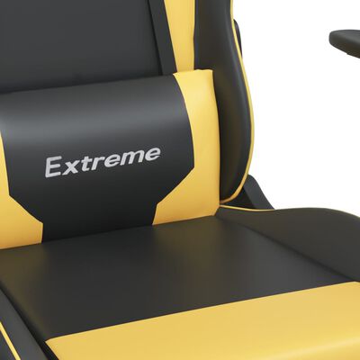 vidaXL Cadeira gaming massagens c/ apoio pés couro artif. Ouro/Preto