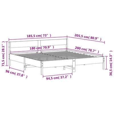 vidaXL Cama sem colchão 180x200 cm madeira de pinho maciça branco