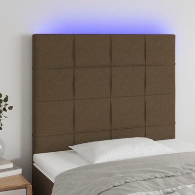 vidaXL Cabeceira de cama c/ luzes LED tecido 80x5x118/128cm castanho