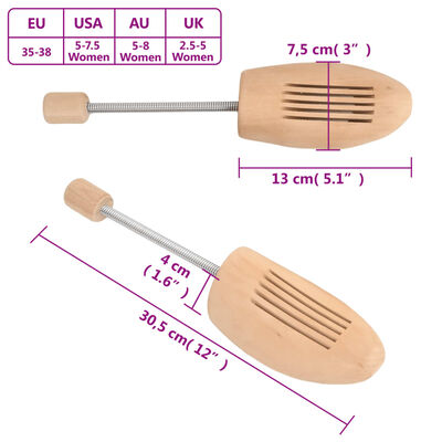 vidaXL Alargadores de calçado 2 pares EU 35-38 madeira de lótus maciça