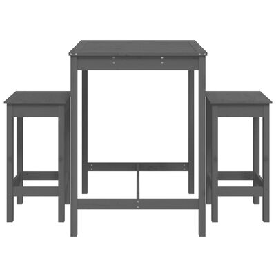 vidaXL 3 pcs conjunto de bar para jardim pinho maciço cinzento