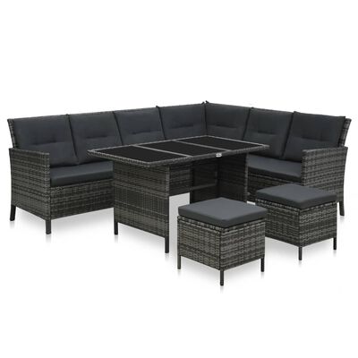 vidaXL 4 pcs conjunto lounge de jardim c/ almofadões vime PE cinzento